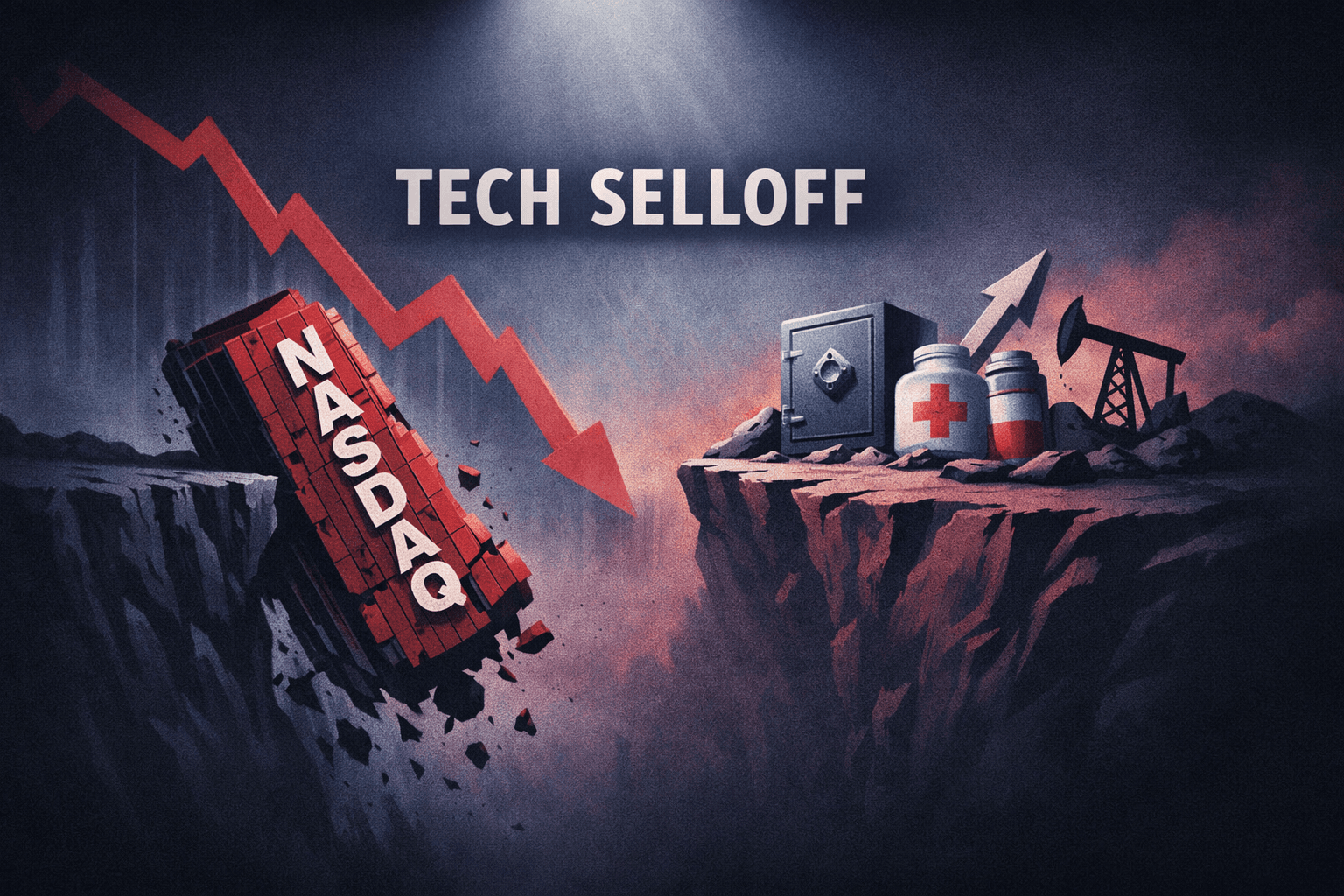 Risk-Off Rally Reverses: Tech-Led Selloff Sends Benchmarks Lower as Rotational Theme Intensifies