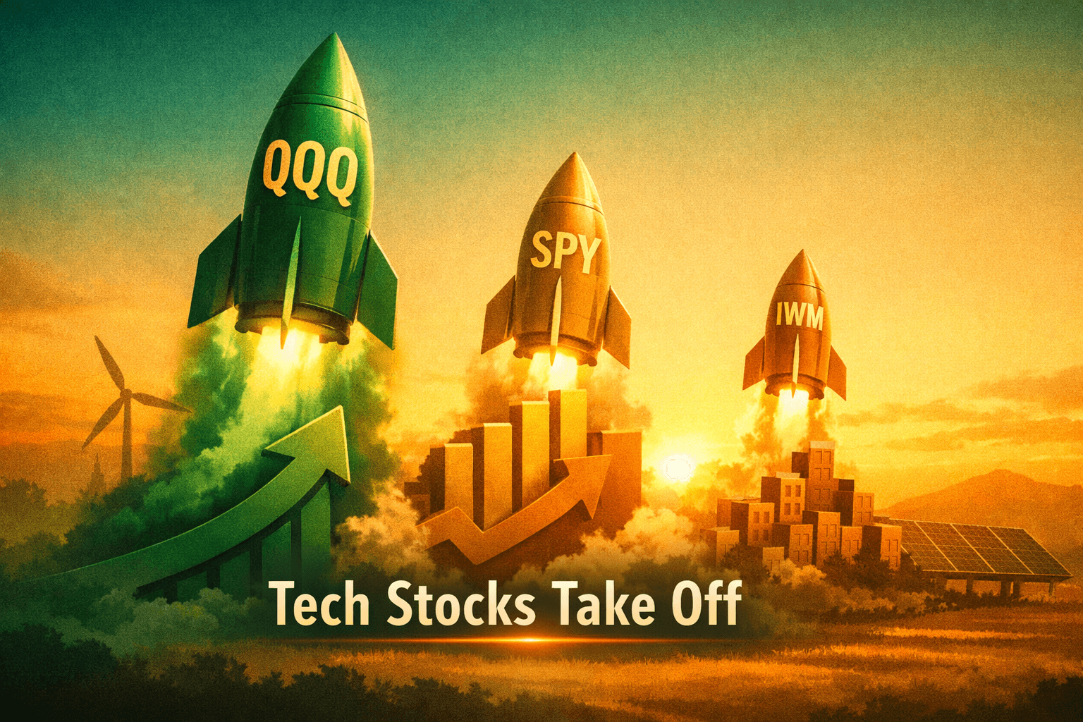 Tech-Led Risk-On Rally: QQQ Outpaces as SPY Closes Higher, Small Caps Tick Up