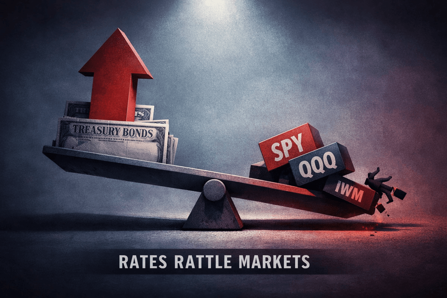 Risk-Off Mood as Yields Rise: SPY, QQQ Fall; Small Caps Underperform on Rate Jitters