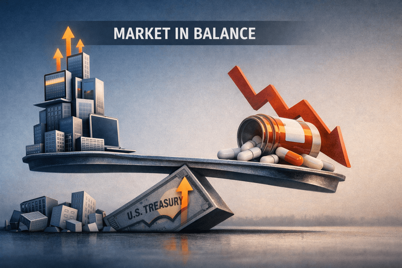 Mixed Market Tape as Tech Outperformance Counters Big-cap Pharma Drop; Yields Tick Higher
