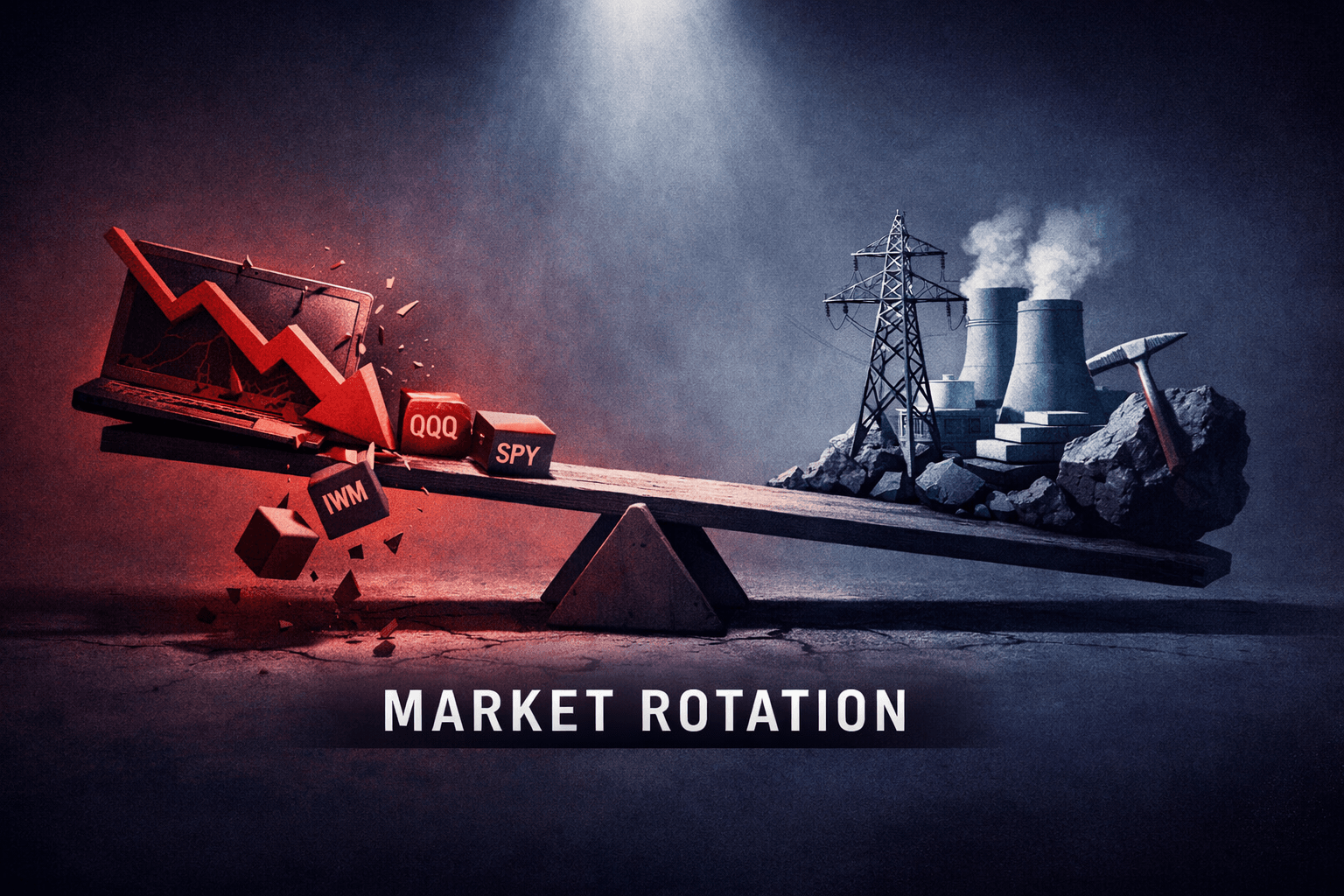 Tech-Led Selling Sends QQQ Sharply Lower; Defensive Rotation Boosts Utilities as Markets Reprice Fed Risk