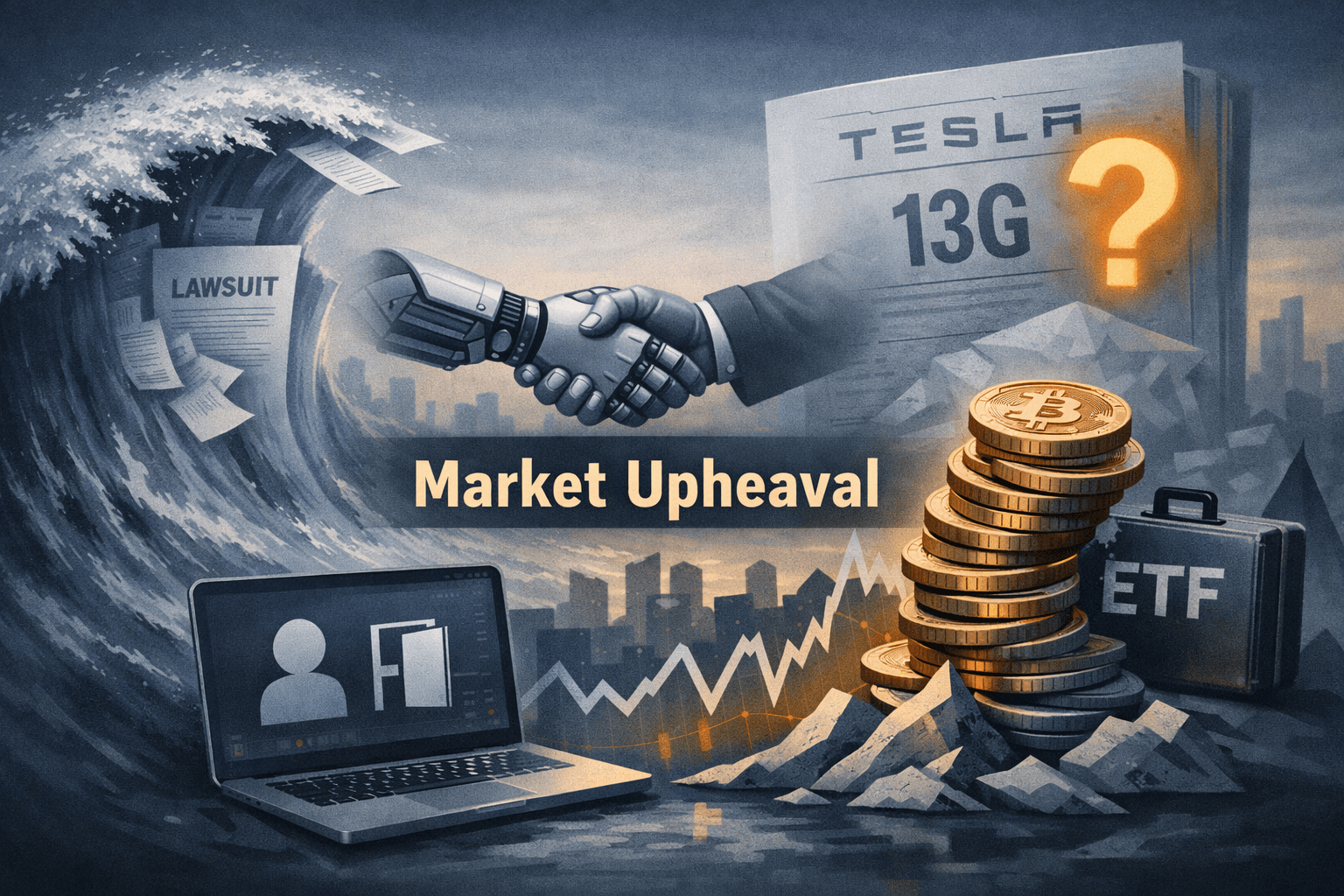 Legal Waves, AI Partnerships and Crypto Volatility Dominate — META Exit and a Mysterious Tesla 13G Lead Today's Flow