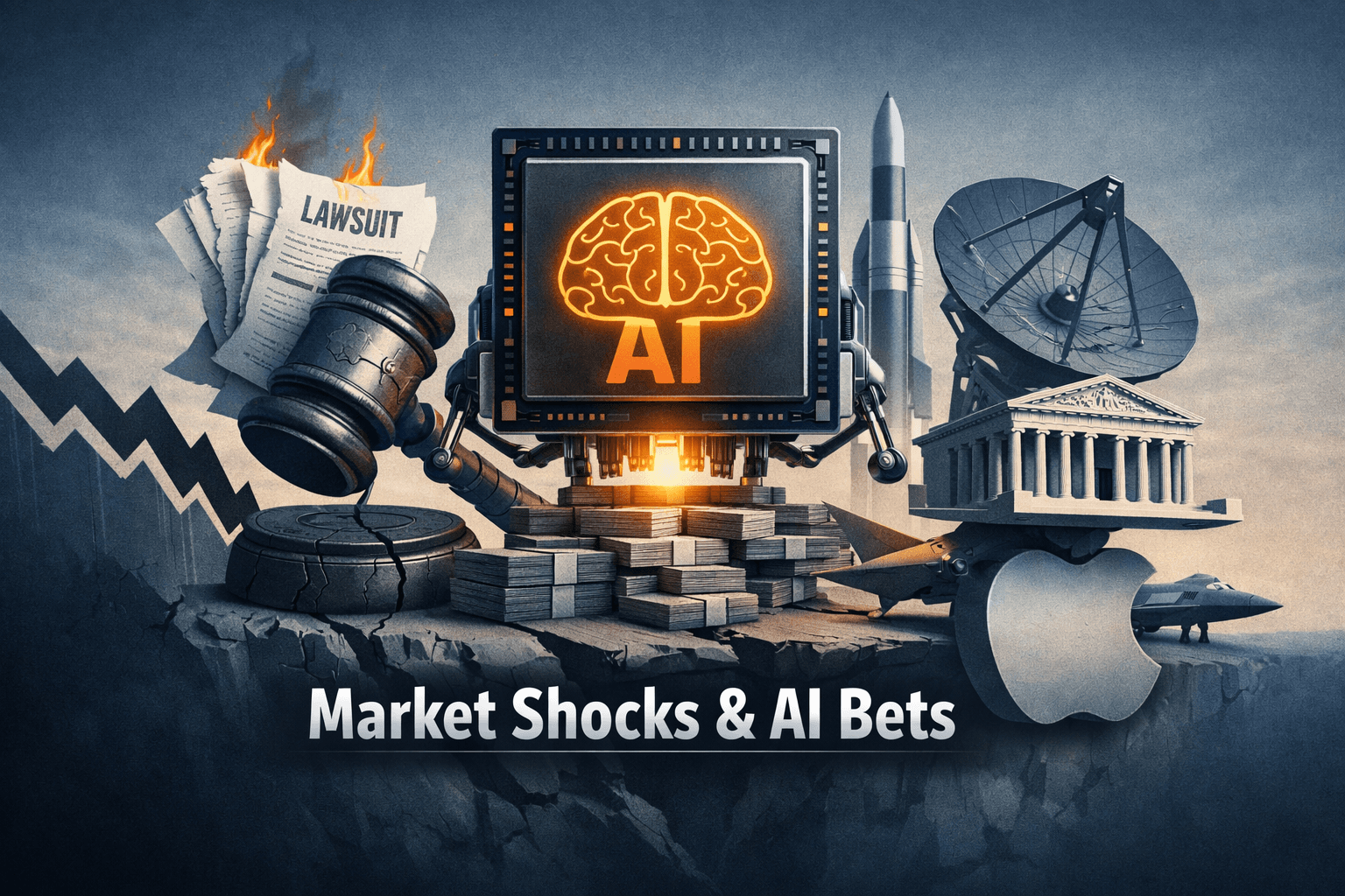 Tech legal shocks, $1B AWS AI push and a $3B Lockheed win dominate markets — legal risk and AI capex set the tone